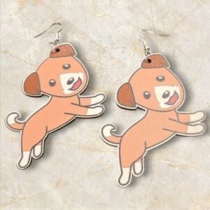 Wooden Dog Dangle Earrings